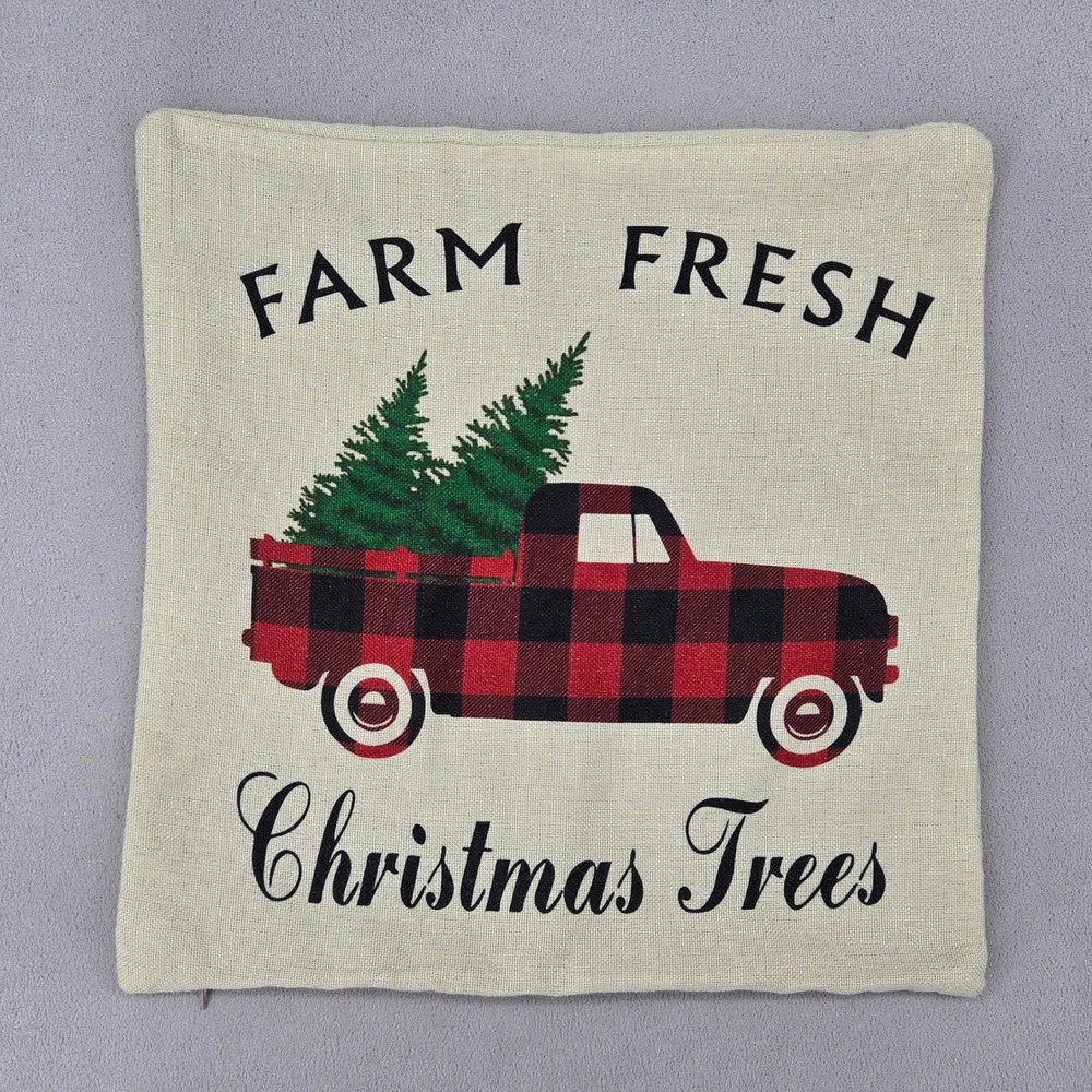 Farm Fresh Christmas Trees Buffalo Plaid Truck 17x17 Throw Pillow Cover Holida